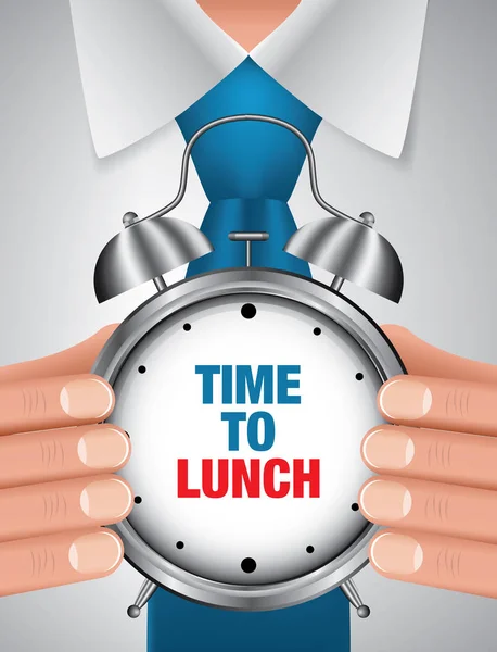 Uomo d'affari e sveglia, vettore del concetto Time to Lunch — Vettoriale Stock