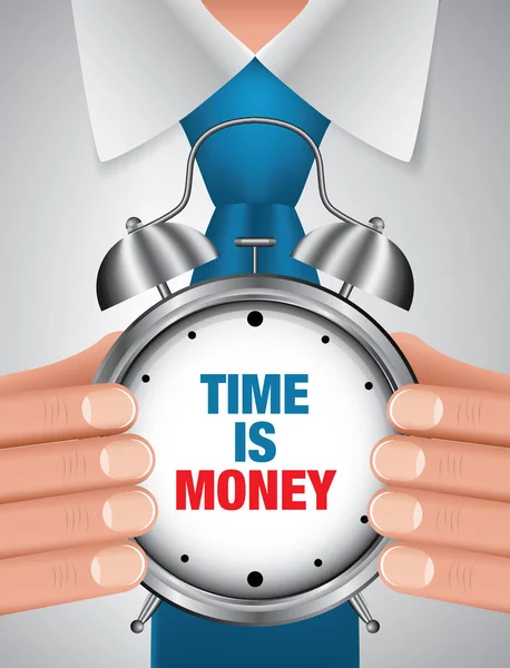 Uomo d'affari e sveglia, Time is Money concept vector — Vettoriale Stock