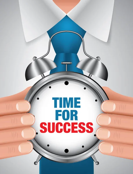 Бизнесмен и будильник, вектор концепции "Время для успеха" — стоковый вектор