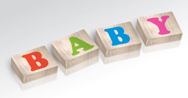 Word renkli alfabe blok vektör çizim oluşan bebek