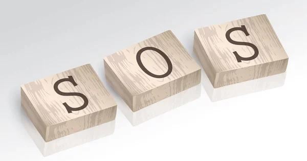 Слово SOS, составленное из алфавитных блоков векторной иллюстрации — стоковый вектор