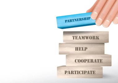 Tahta bloklar Kulesi ve tek parça üstüne koyarak el olarak ortaklık