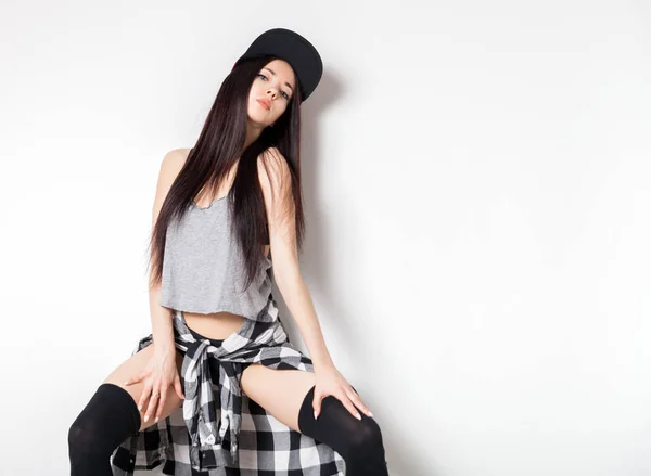 Young beautiful dancer posing in studio, copy space — Stock Photo, Image