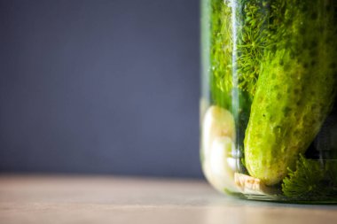 Baharat ve otlar bir kavanoza salatalık turşusu alanı Kopyala