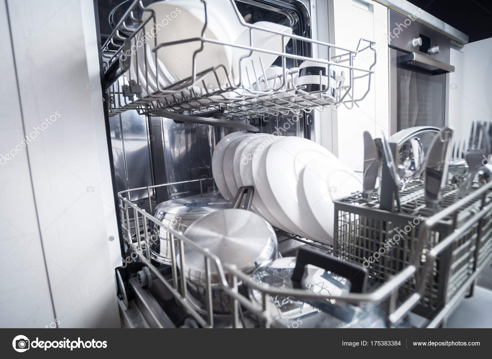 Clean Dishes In Dishwasher Machine After Washing Stock
