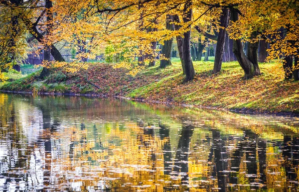 Lago Outono no parque, fundo colorido queda — Fotografia de Stock