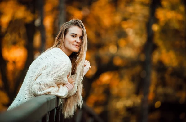 Menina bonita no colorido parque de outono — Fotografia de Stock