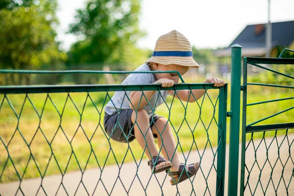 Portrait Little Boy Playing Backyard — Stock Photo, Image