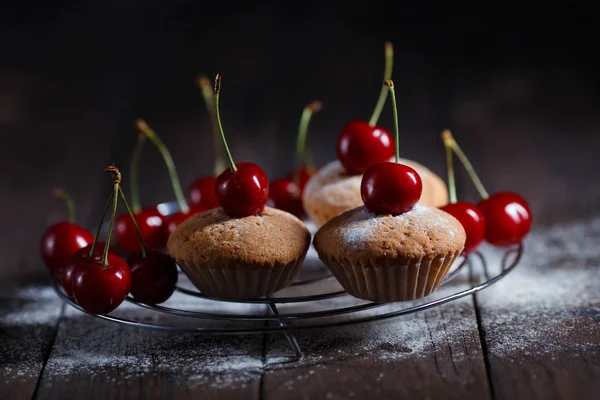 Pudra şekeri ile kiraz kek serpme — Stok fotoğraf