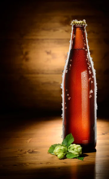 Botella de cerveza y salto — Stockfoto