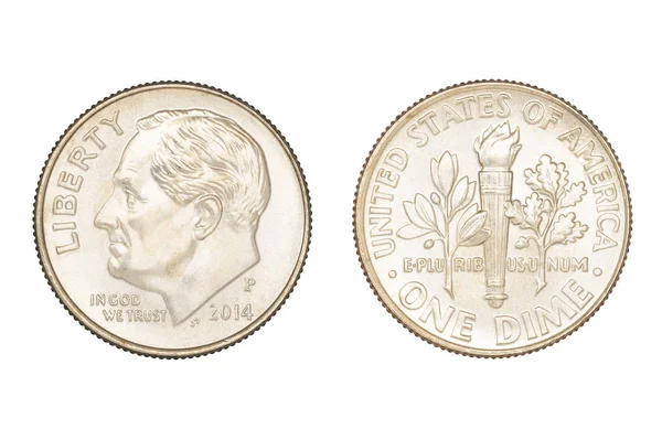 Dime moneta na białym tle — Zdjęcie stockowe