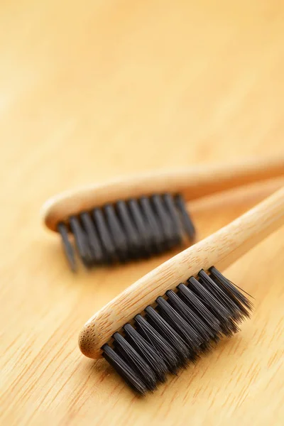 Wooden bamboo toothbrushes — Stock Photo, Image