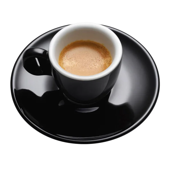 Zwarte koffiemok met espresso geïsoleerd op wit — Stockfoto