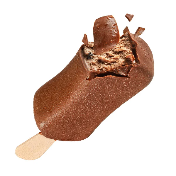 Chocolate truffle ice cream popsicle with coating isolated on wh — Stock Photo, Image