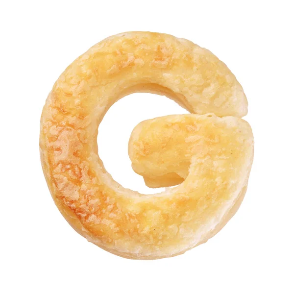 Carta G feita com biscoito ou biscoito isolado em branco — Fotografia de Stock