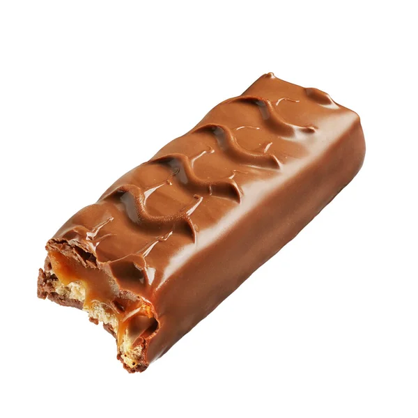 Bitten choklad godis bar isolerad på vitt — Stockfoto