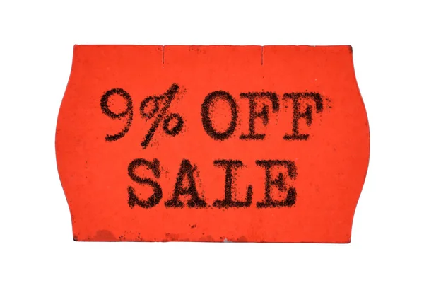 9% Rabatt auf den Verkauf rotes Preisschild Aufkleber isoliert — Stockfoto
