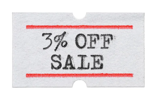 3% Penjualan OFF dicetak pada stiker harga terisolasi pada warna putih — Stok Foto