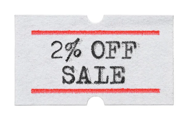 2% Off Sale vytištěno na cenovce izolované na bílém — Stock fotografie