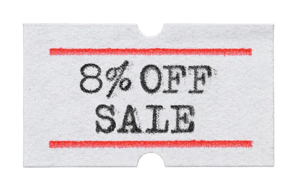 8% Penjualan OFF dicetak pada stiker harga terisolasi pada warna putih — Stok Foto