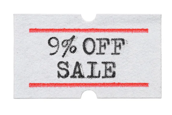 9% Off Sale printed on price tag sticker απομονώνονται σε λευκό — Φωτογραφία Αρχείου