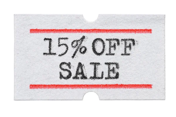 15% OFF बिक्री मूल्य टैग स्टिकर पर मुद्रित सफेद पर अलग — स्टॉक फ़ोटो, इमेज