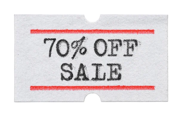 70% Off Sale printed on price tag sticker απομονώνονται σε λευκό — Φωτογραφία Αρχείου