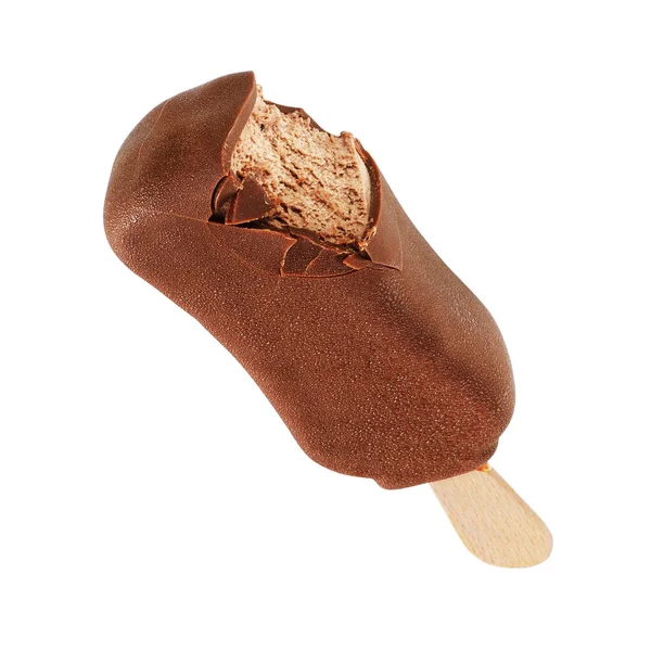 Chocolate truffle ice cream popsicle with coating isolated on wh — Stock Photo, Image
