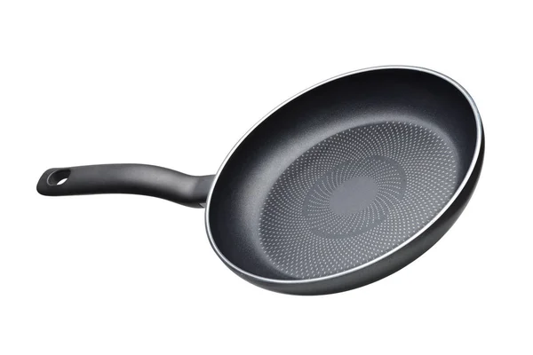 Black skillet with non-stick coated surface isolated — 스톡 사진