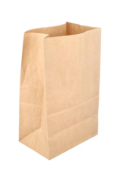 Brown empty disposable paper bag isolated on white — ストック写真