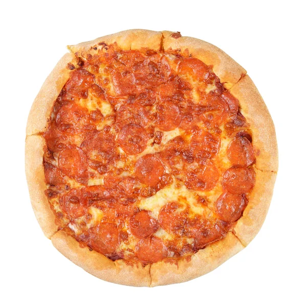 Ganze Pfefferoni-Pizza isoliert auf weißem Hintergrund — Stockfoto