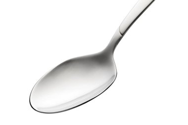 Beyaz arkaplanda izole edilmiş boş çelik masa kaşığı