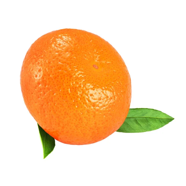 Whole ripe mandarin with leaves isolated on white — Stock Photo, Image