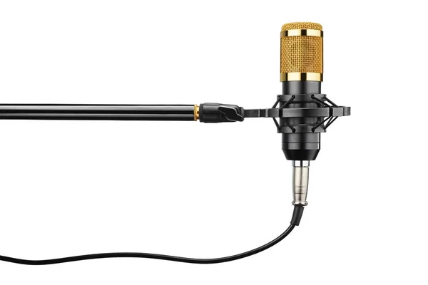 Micrófono de condensador dorado aislado en blanco —  Fotos de Stock