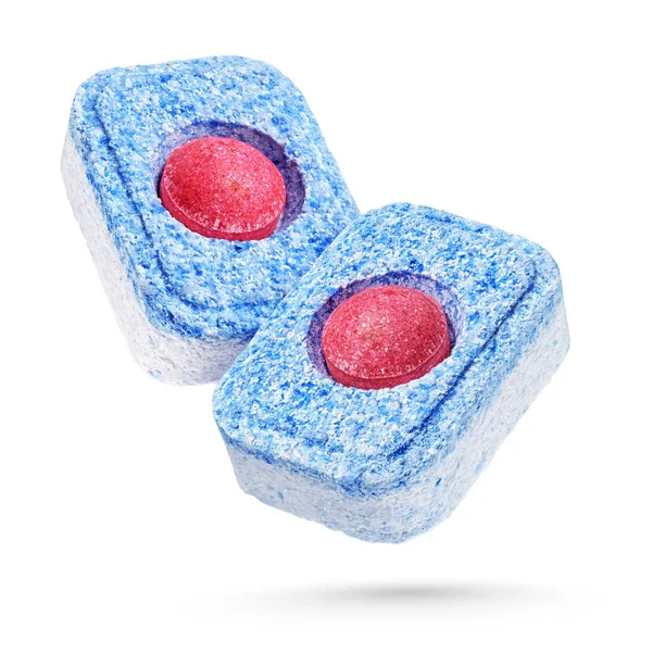 Bulaşık deterjanı tabletleri beyaz arkaplanda izole edilmiş — Stok fotoğraf