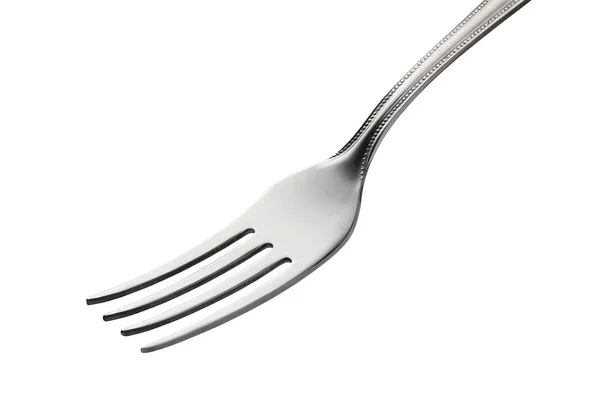 Empty steel dinner fork isolated on white background — ストック写真