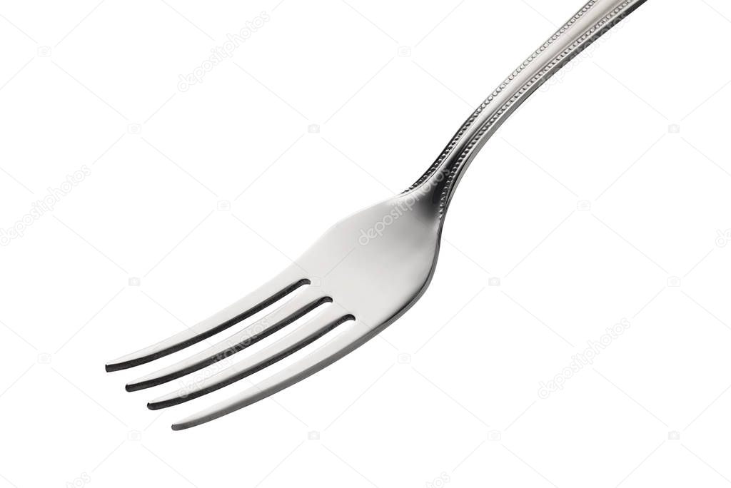 Empty steel dinner fork isolated on white background