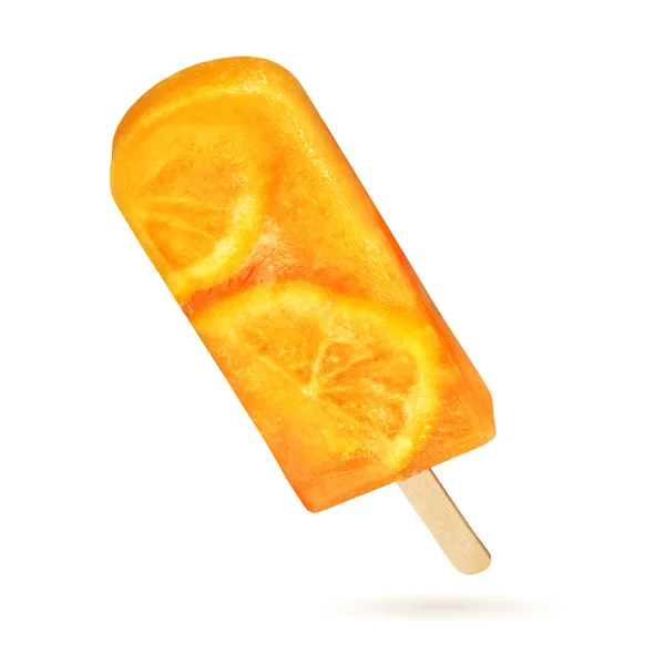 Helado amarillo de naranja aislado sobre blanco — Foto de Stock