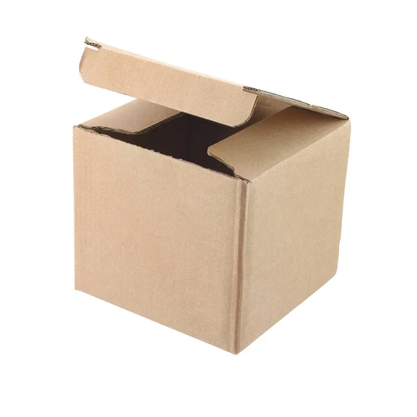 Empty Opened Cube Cardboard Box Isolated White Background Clipping Path — Stock Photo, Image