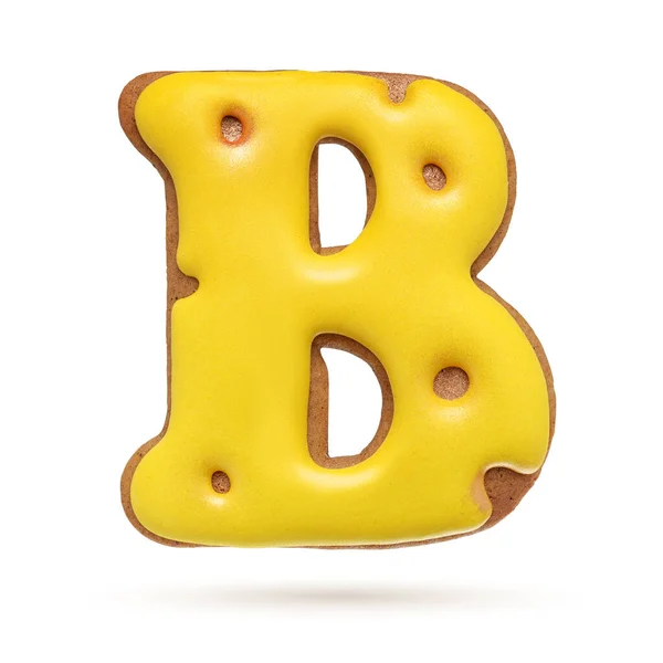 Carta Maiúscula Biscoito Caseiro Amarelo Gengibre Isolado Fundo Branco — Fotografia de Stock