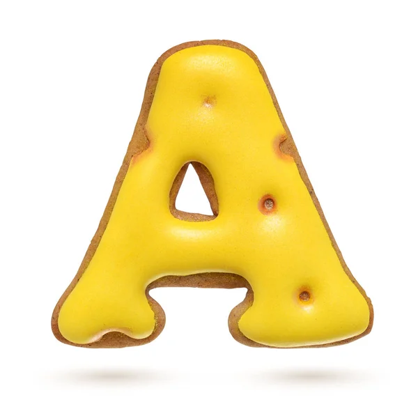 Carta Maiúscula Biscoito Gengibre Caseiro Amarelo Isolado Fundo Branco — Fotografia de Stock