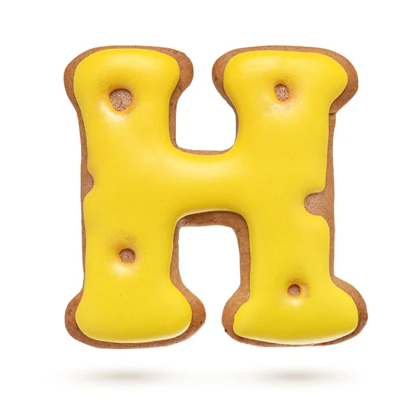 大写字母H黄色自制姜饼 白色背景分离 — 图库照片