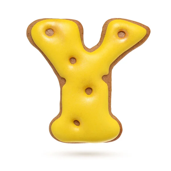 大写字母Y黄色自制姜饼 白色背景分离 — 图库照片