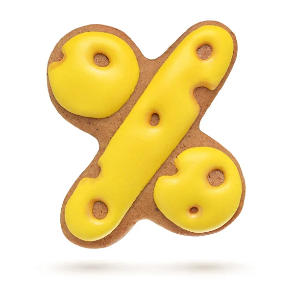 Процент Знак Желтого Домашнего Имбирного Печенья Изолированы Белом Фоне — стоковое фото