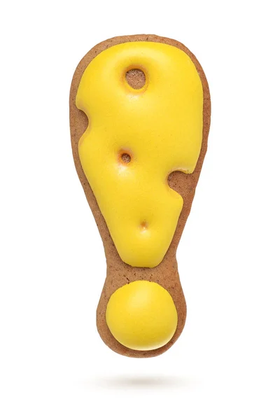 Ponto Exclamação Biscoito Gengibre Caseiro Amarelo Isolado Fundo Branco — Fotografia de Stock