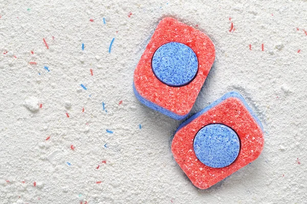 Dishwasher Detergent Tablets Red Blue Color Powder Choice Concept Copy — Stock Photo, Image