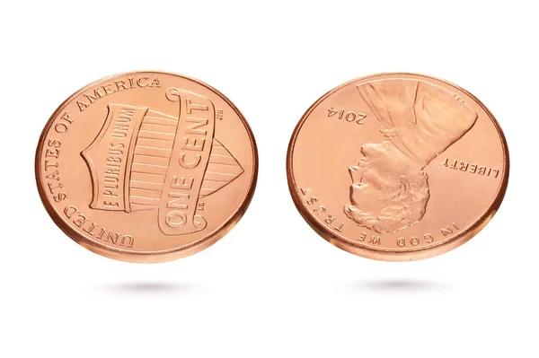 Ambas Caras Una Moneda Centavo Dólar Centavo Aisladas Sobre Fondo —  Fotos de Stock