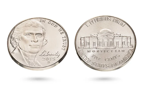 Ambas Caras Cinco Centavos Dólar Moneda Níquel Aislada Sobre Fondo —  Fotos de Stock