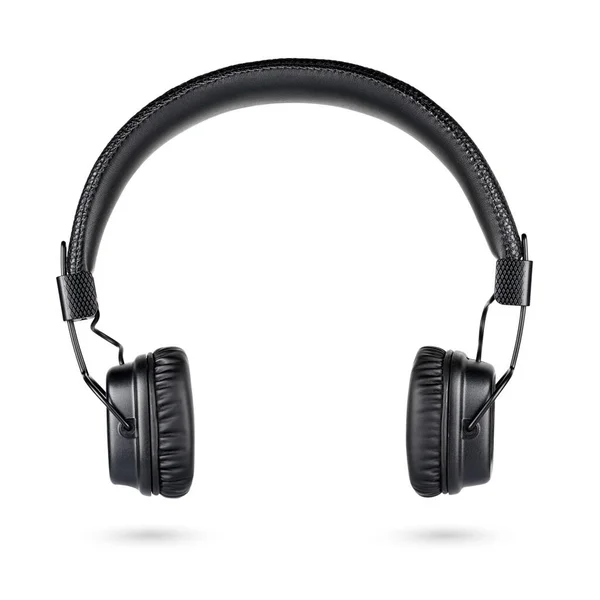 白い背景に隔離されたワイヤレス黒い耳のヘッドフォン — ストック写真