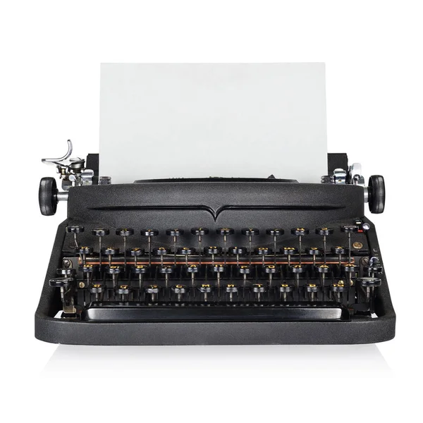 Zwarte Schrijfmachine Met Kopieerruimte Voor Tekst Geïsoleerd Witte Achtergrond — Stockfoto